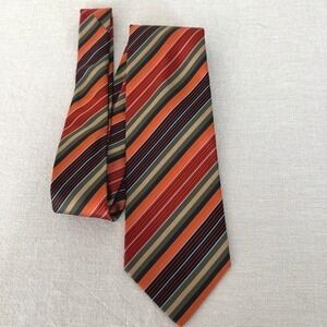 Isaia‎ Napoli 7 Fold Silk Tie Striped Orange Green Tan